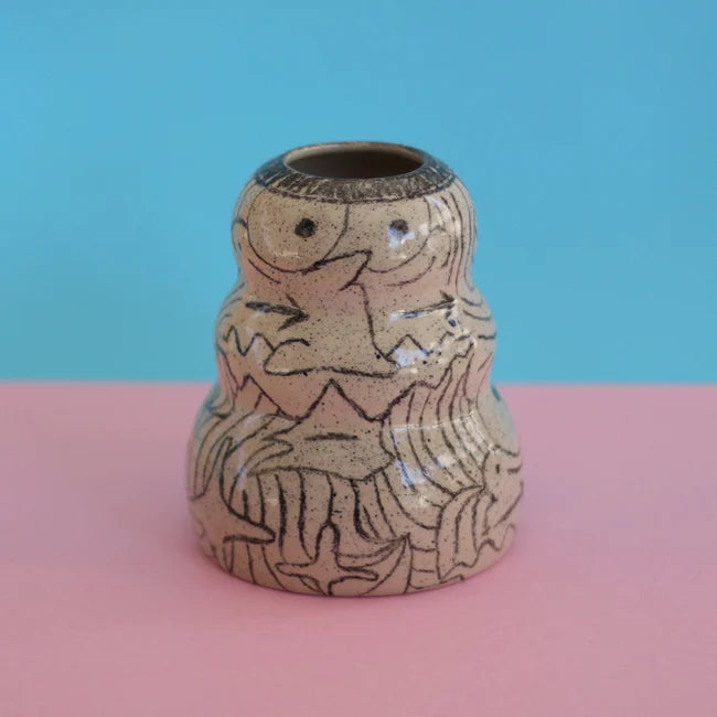 Illustrated ceramic vase - stoneware