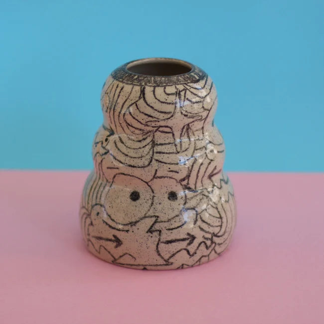 Illustrated ceramic vase - stoneware