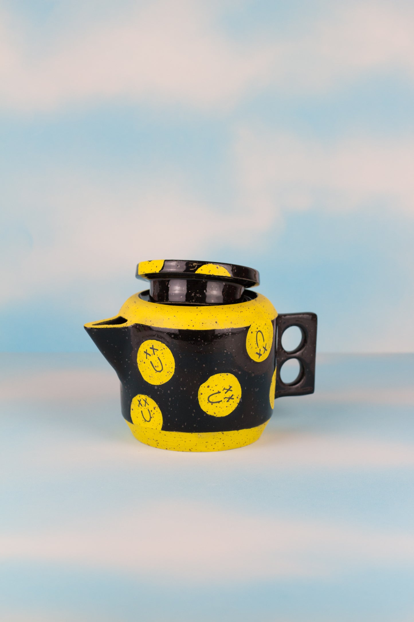 Black Smiley Ceramic Teapot