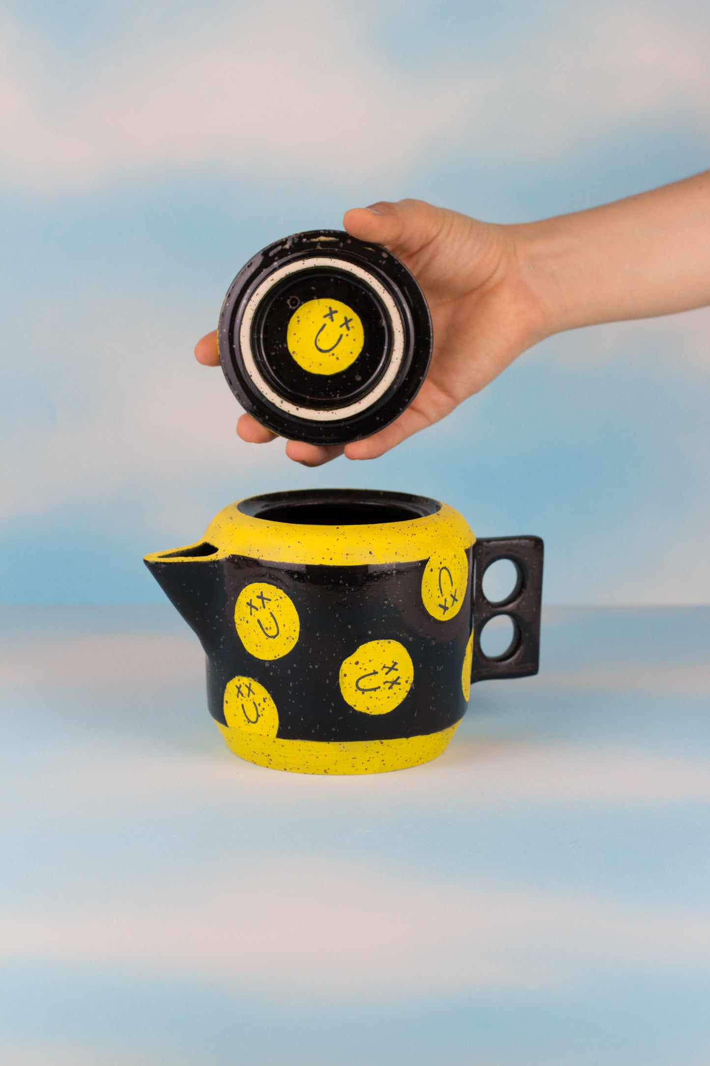 Black Smiley Ceramic Teapot